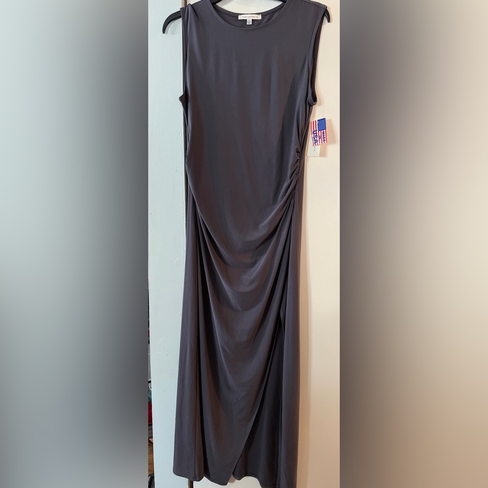 Elegant Draped Maxi Dress in Charcoal Gray